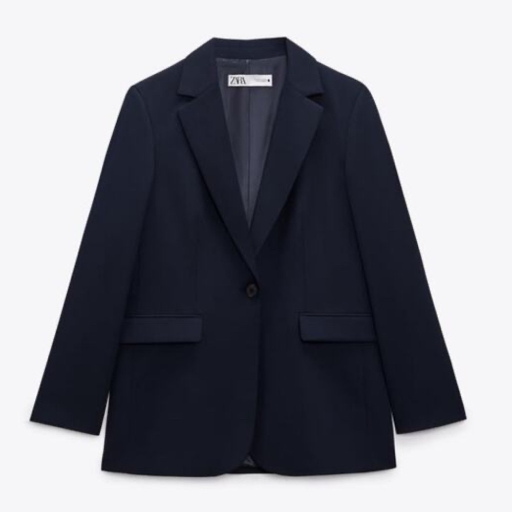Zara One Button Blazer Midnight Blue Jacket size XS